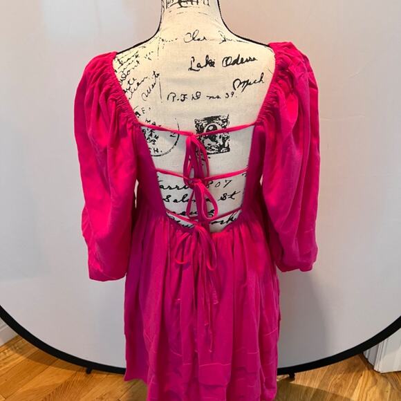 Hot Pink Open Back Summer Dress With Ties Size Small - Picture 4 of 7